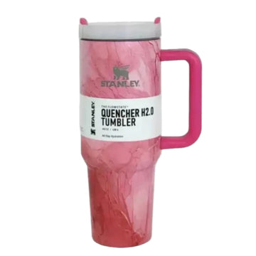 Elegant Pink Marble Stanley Quencher H2.0 Tumbler 40oz – Insulated Travel Mug with Handle