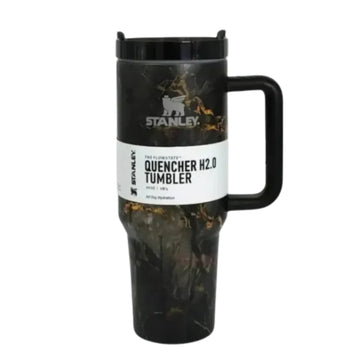 Elegant Black Marble Stanley Quencher H2.0 Tumbler 40oz – Insulated Travel Mug with Handle