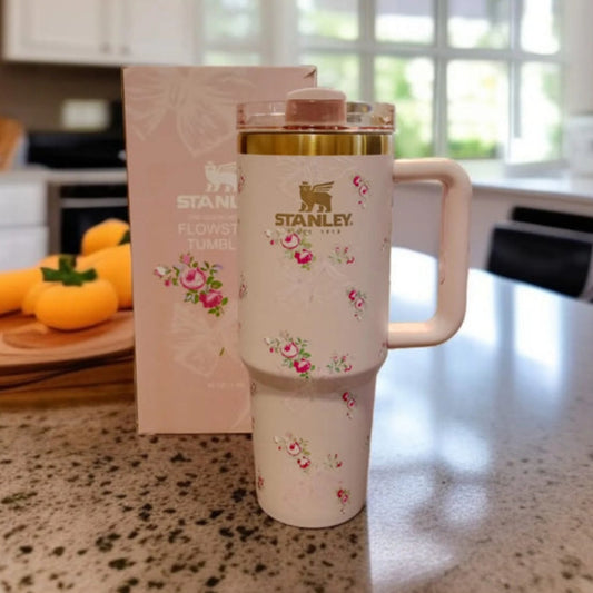 Stanley Quencher H2.0 FlowState™ Tumbler | 40 OZ | Pink Rose Floral Edition