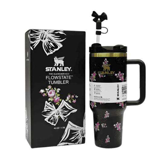 Stanley Quencher H2.0 FlowState Tumbler | 40 OZ | Black Floral Edition - Pleco Houseware