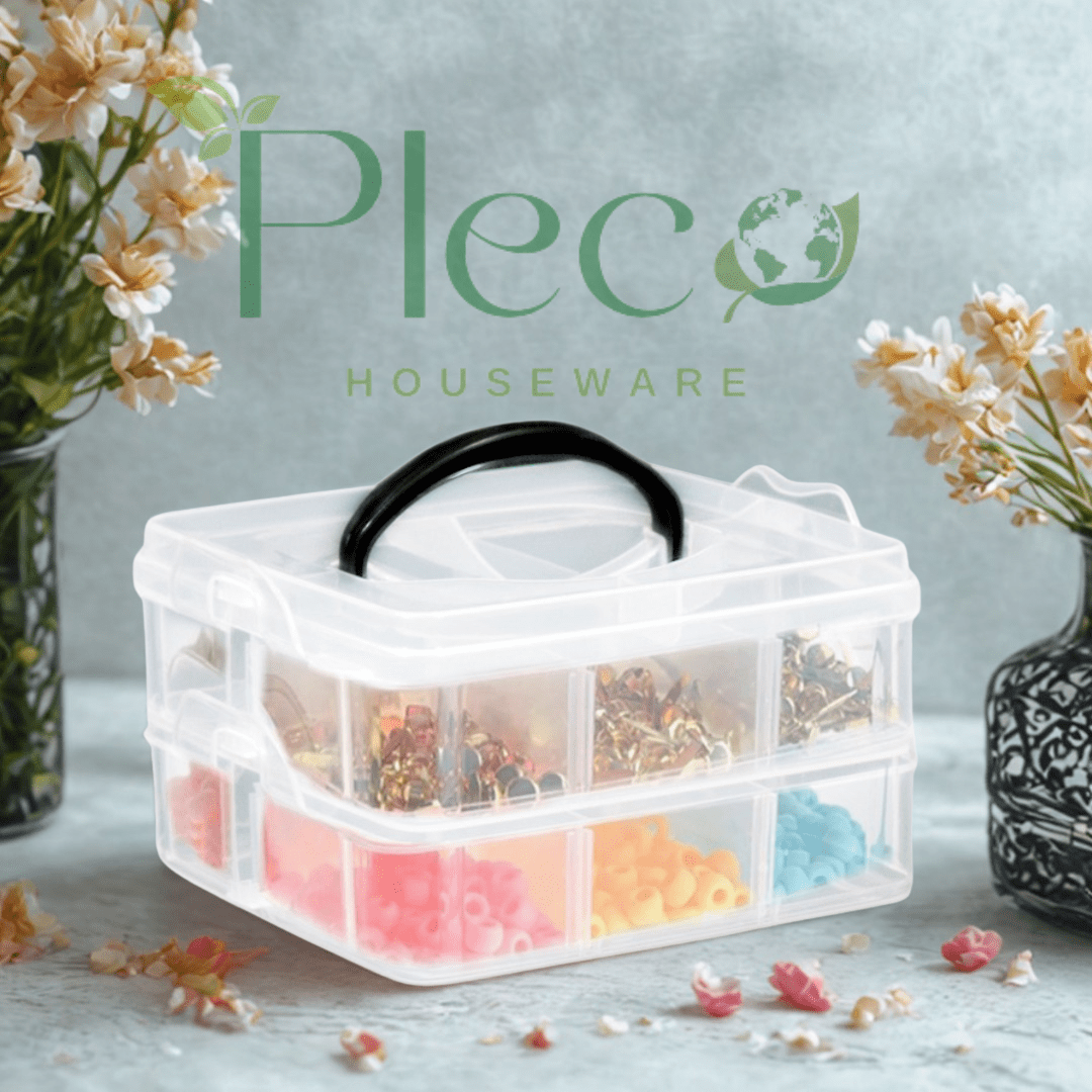 Transparent Stackable Jewelry Organizer Box | 2–4 Layer Multipurpose Plastic Storage Box with 12–24 Sections for Jewelry, Beads, Medicine & Accessories by Pleco Houseware - Pleco Houseware