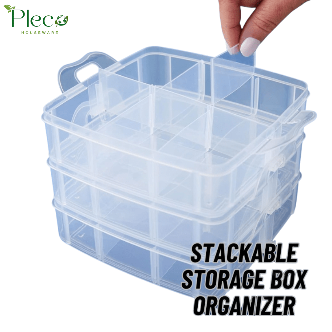 Transparent Stackable Jewelry Organizer Box | 2–4 Layer Multipurpose Plastic Storage Box with 12–24 Sections for Jewelry, Beads, Medicine & Accessories by Pleco Houseware - Pleco Houseware