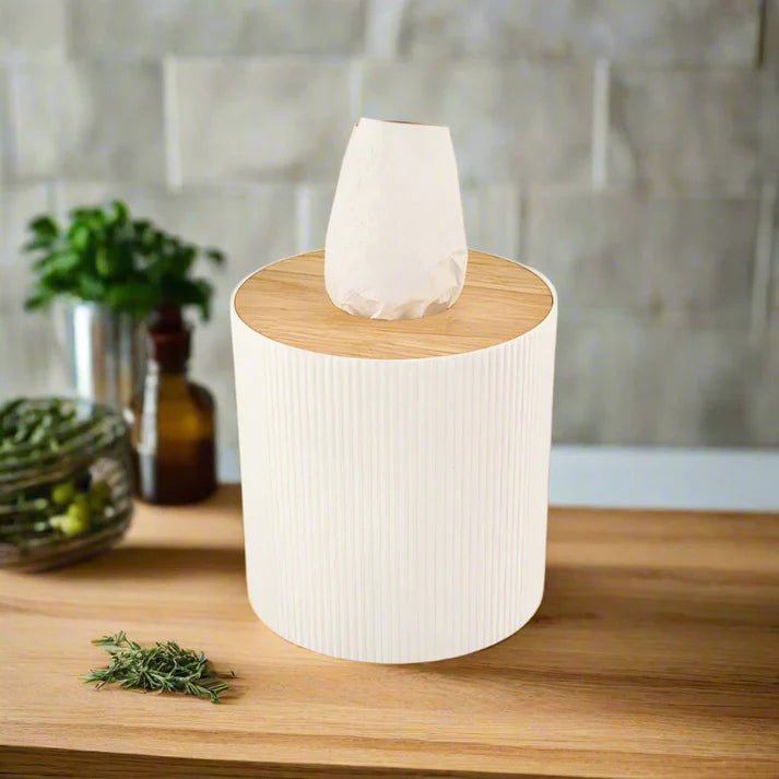 WoodAura Round Tissue Box - Pleco Houseware