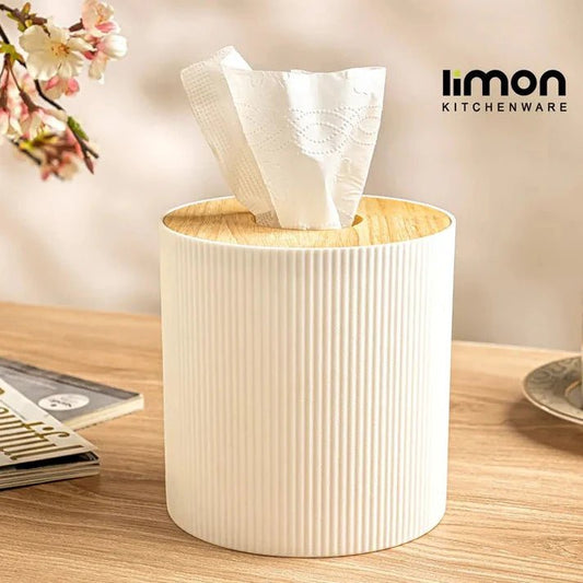 WoodAura Round Tissue Box - Pleco Houseware